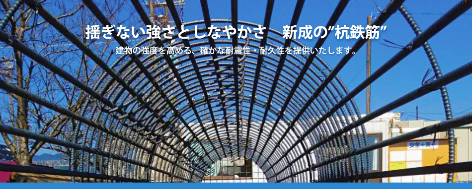 揺ぎない強さとしなやかさ　新成の”杭鉄筋”建物の強度を高める、確かな耐震性・耐久性を提供いたします。