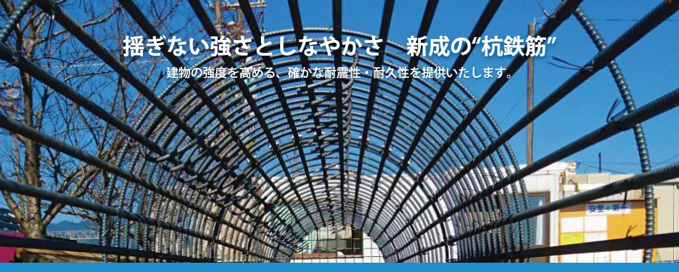 揺ぎない強さとしなやかあ　新成の”杭鉄筋”建物の強度を高める、確かな耐震性・耐久性を提供いたします。